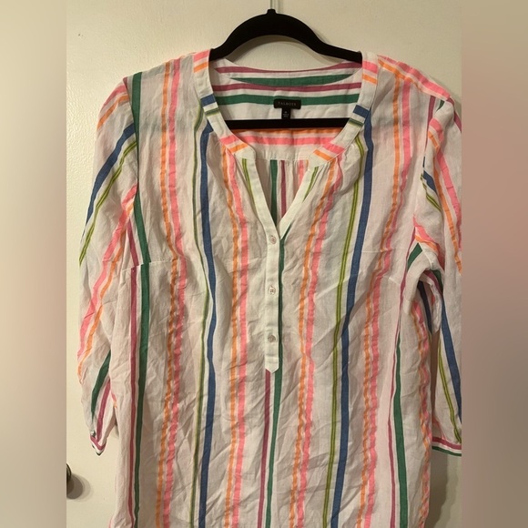 Talbots XL Rainbow Stripe Tunic Top Button Front 3/4 Sleeve Cotton Blend - Picture 3 of 8